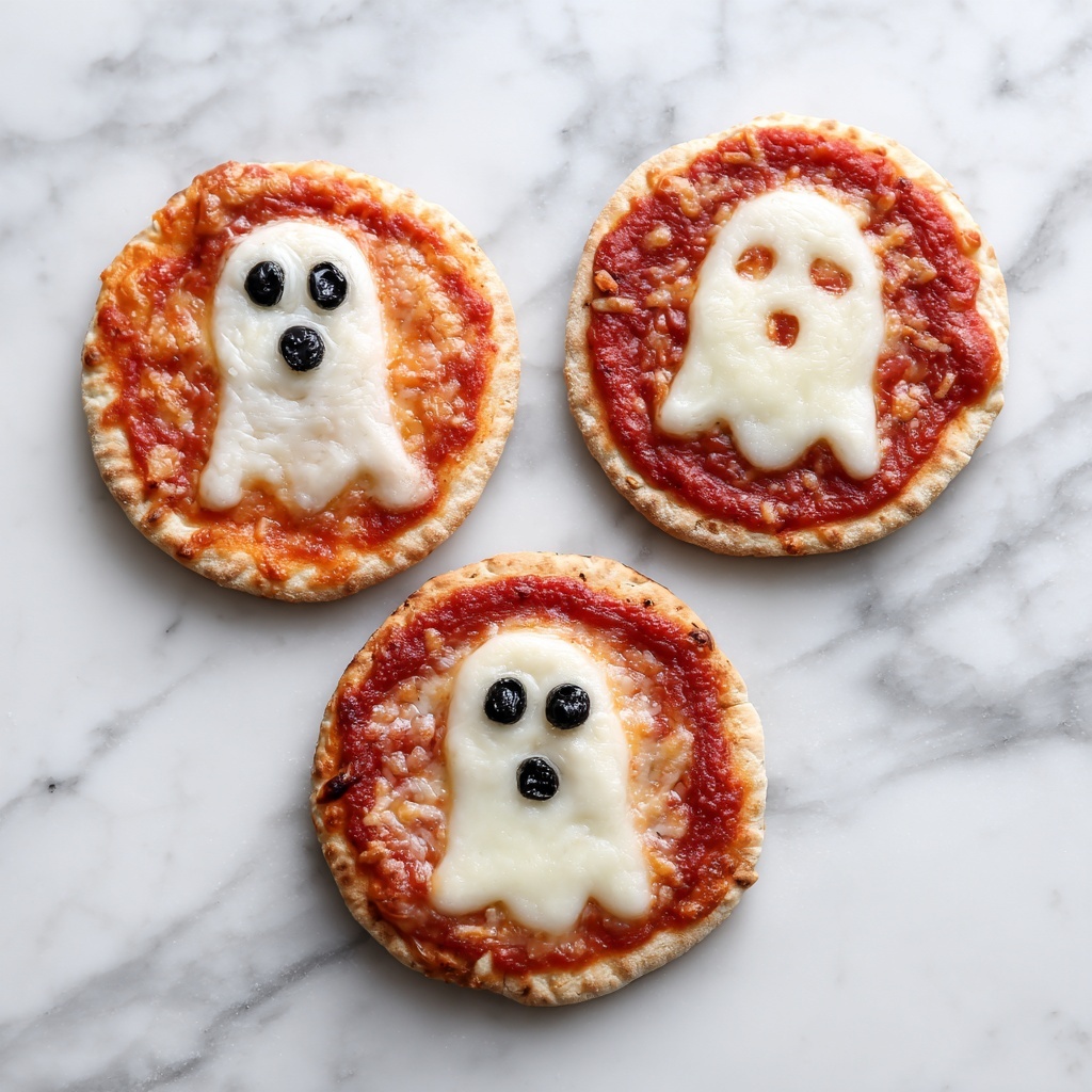Spooky Mini Ghost Pizzas: Easy 3-Ingredient Fun for Halloween Recipe - Recipe Image