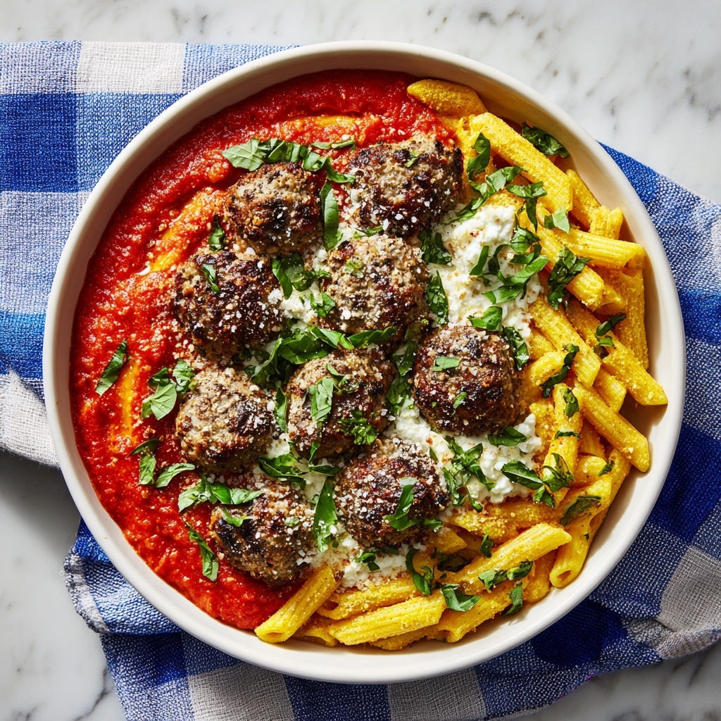 Three-Cheese Meatball Mostaccioli Recipe - Recipe Image