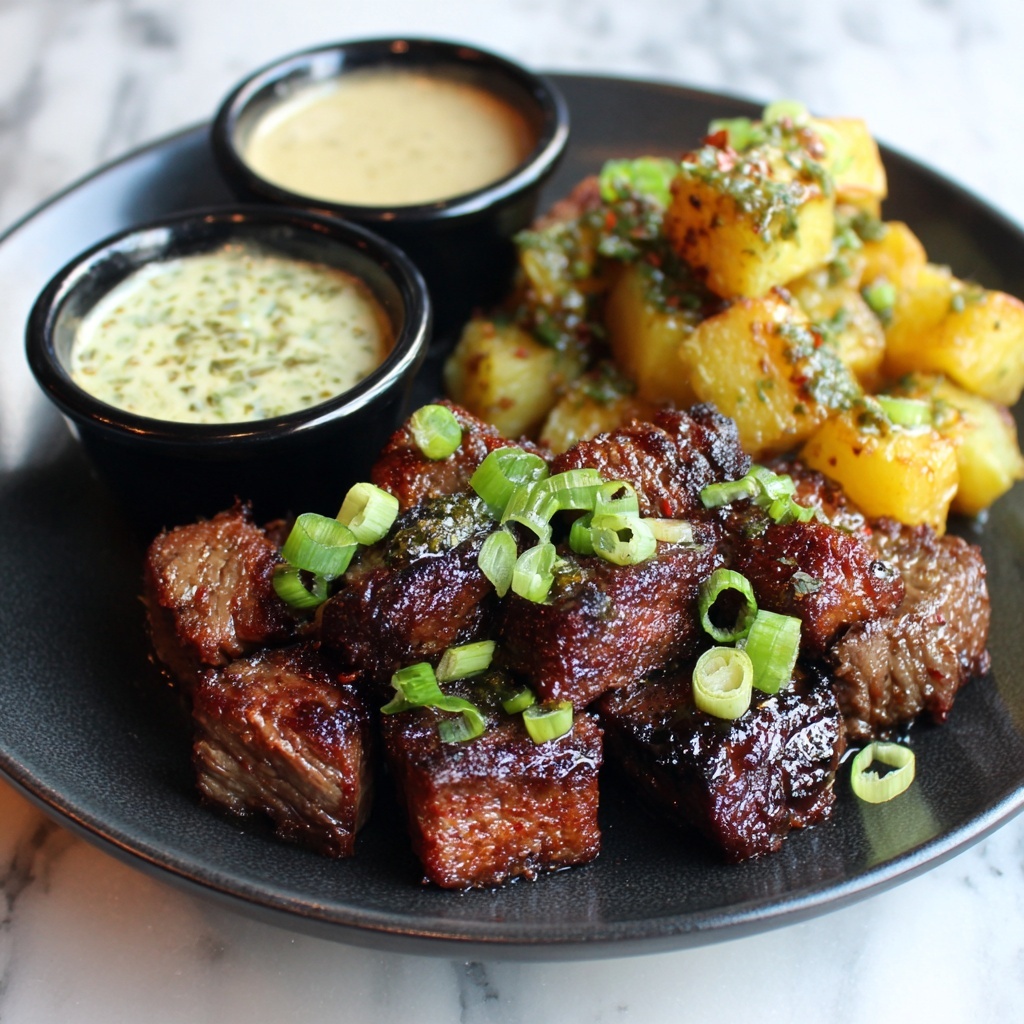 Garlic Butter Steak Bites with Crispy Smashed Potatoes Recipe - Recipe Image
