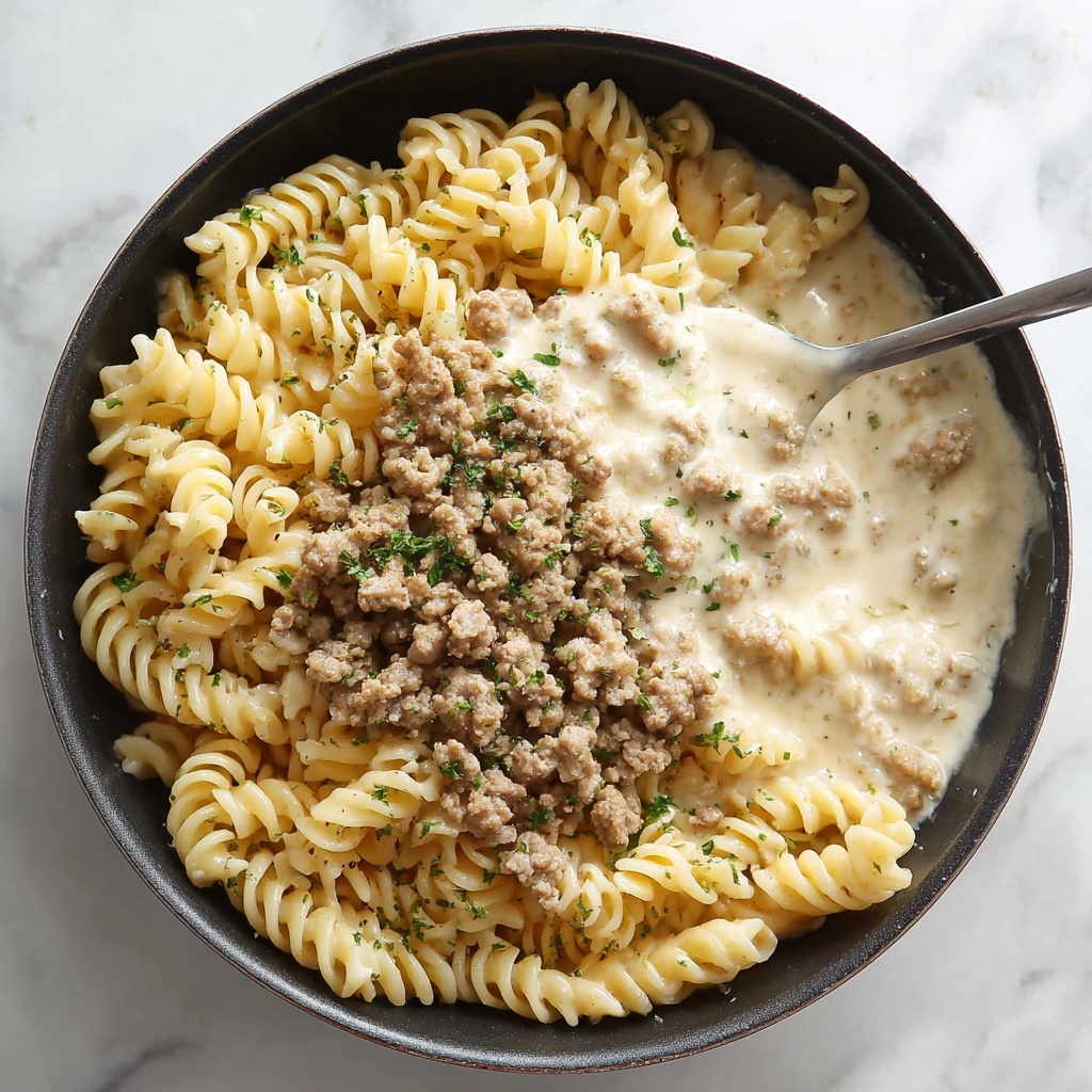 Stovetop Creamy Ground Beef Pasta Recipe - Recipe Image