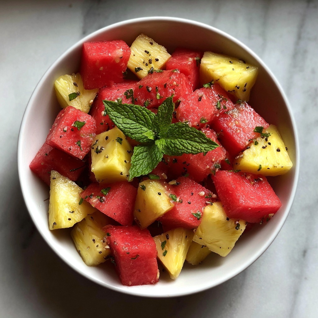 Watermelon Pineapple Salad with Mint, Feta, and Lime Dressing Recipe - Recipe Image