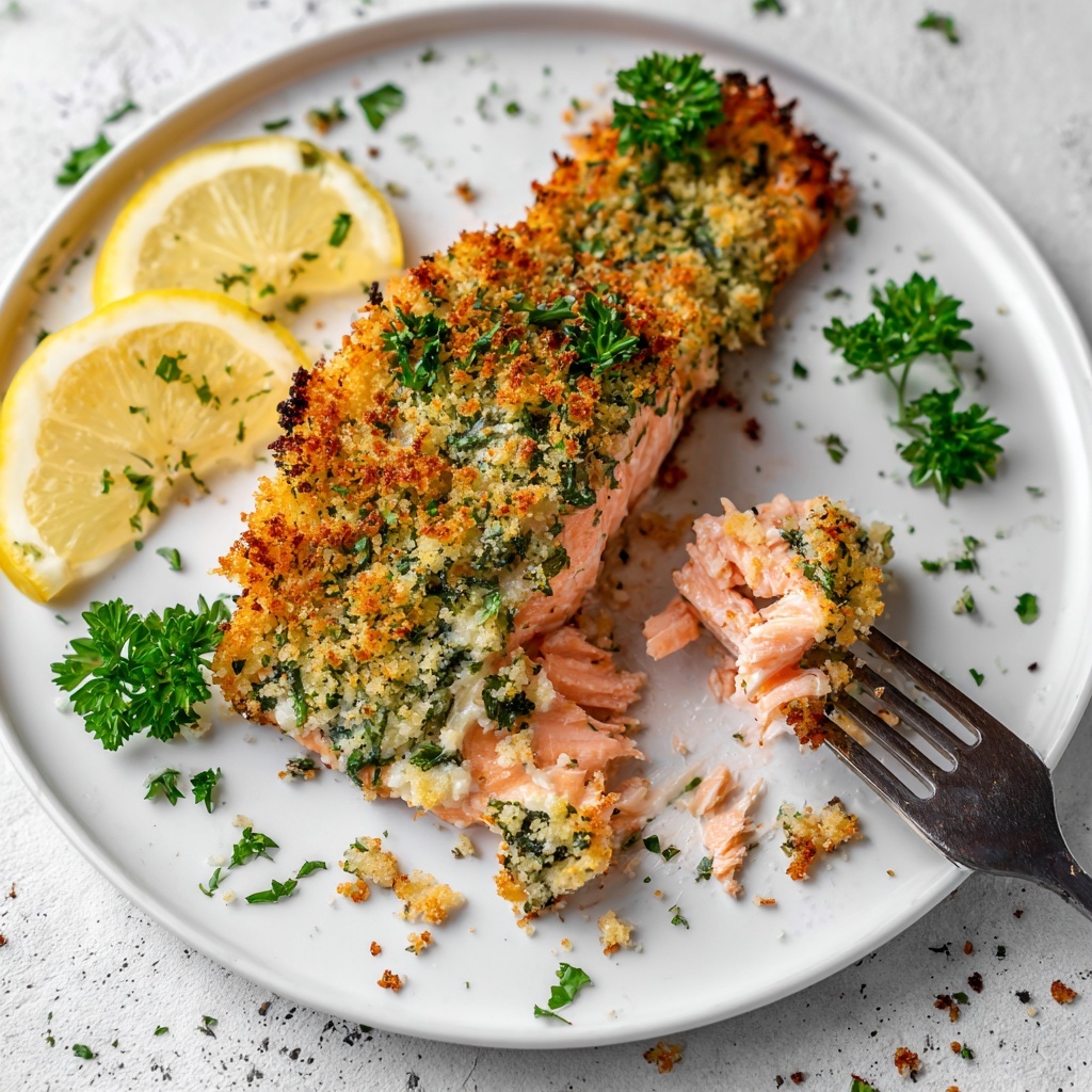Panko-Crusted Baked Salmon with Lemon Wedges Recipe - Recipe Image