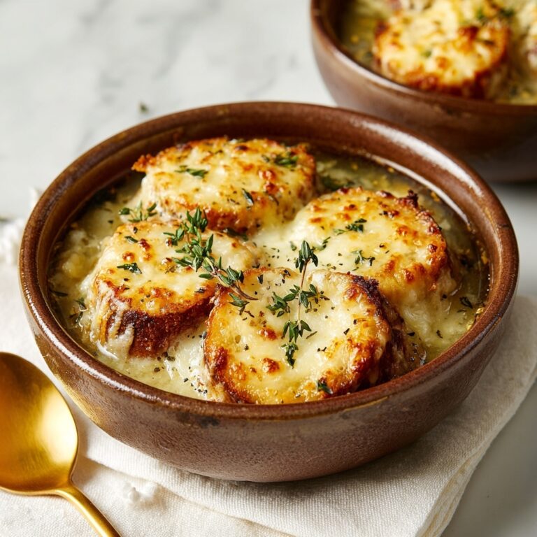 Vegan French Onion Soup with Caramelized Onions and Baguette Topping Recipe