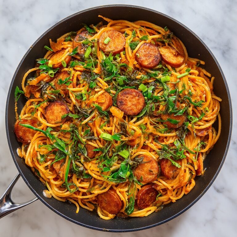 Sticky Honey Garlic Sausage Pasta Skillet Recipe