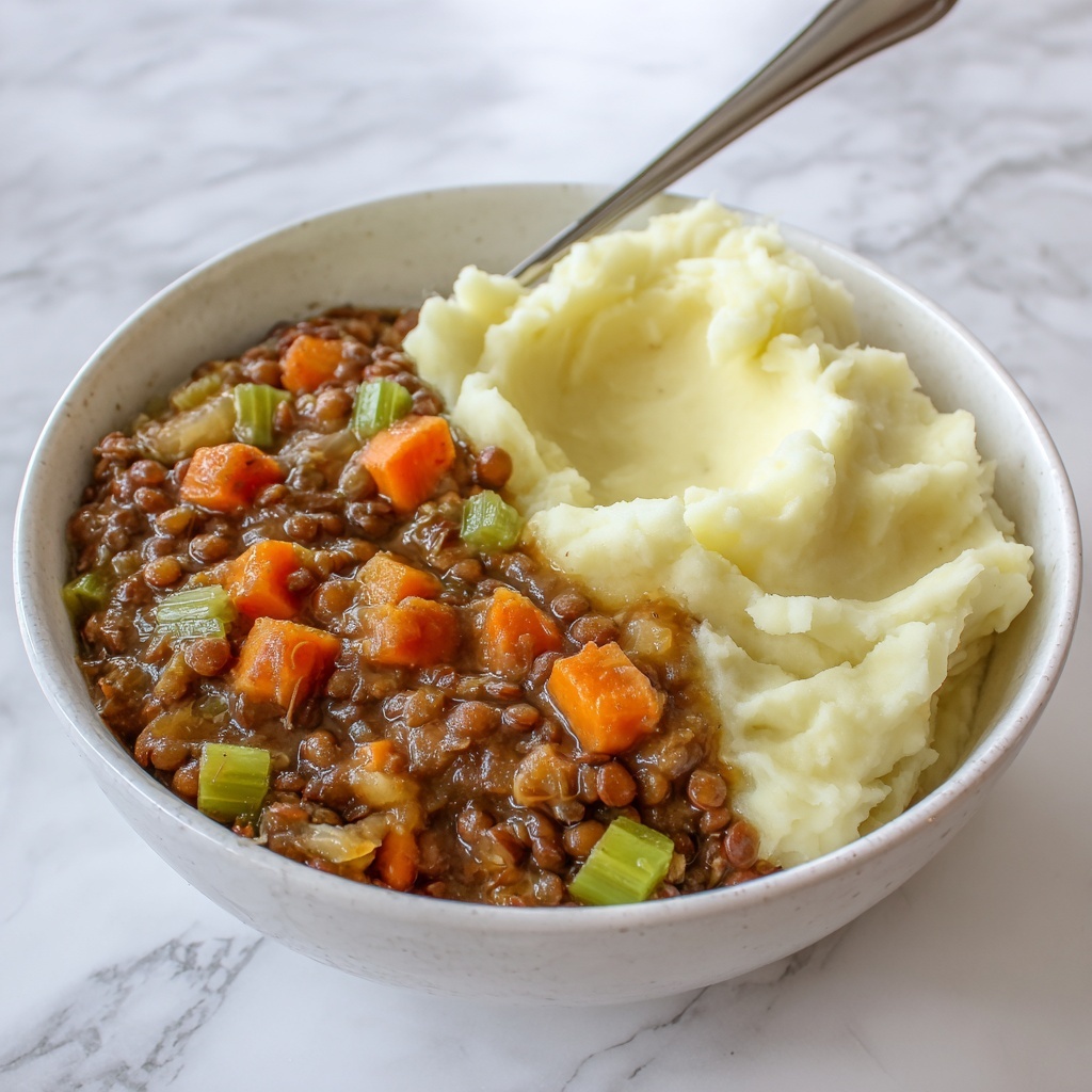 Easy Vegan Lentil Stew with Mashed Potatoes Recipe - Recipe Image