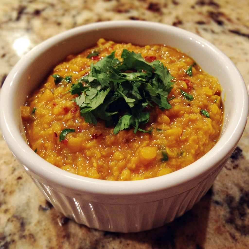 Creamy Red Lentil Dhal with Coconut Milk and Spices Recipe - Recipe Image