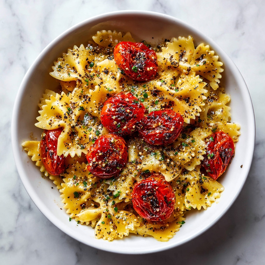 Garlic Cherry Tomato Bowtie Pasta with Basil and Parmesan Recipe - Recipe Image