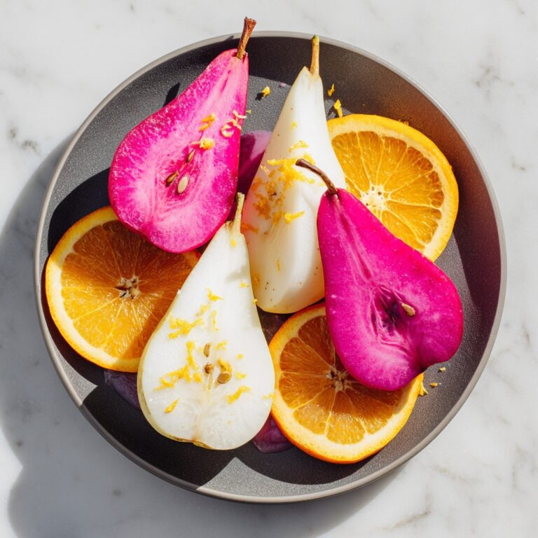 Hibiscus & Orange Poached Pears with Vanilla Coconut Yoghurt Recipe