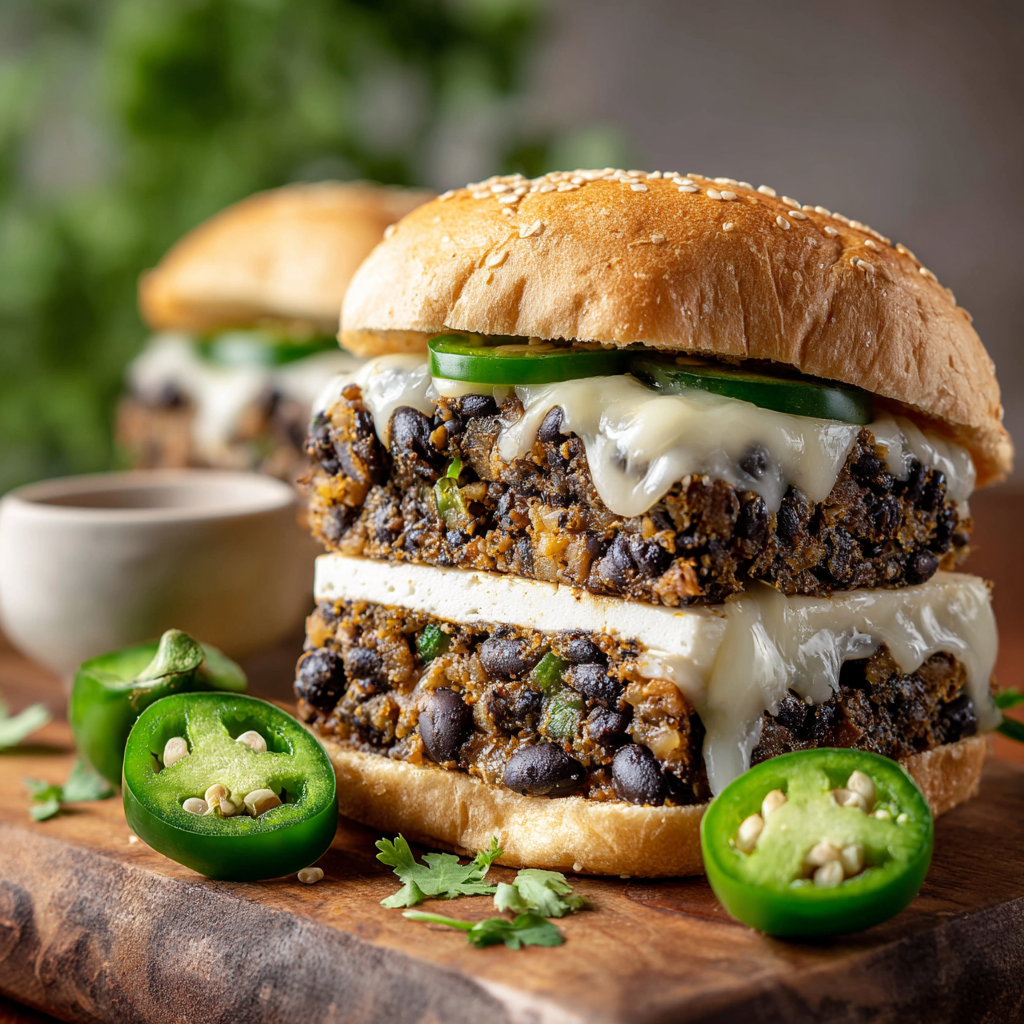 Alapeno Popper Stuffed Black Bean Burgers Recipe - Recipe Image