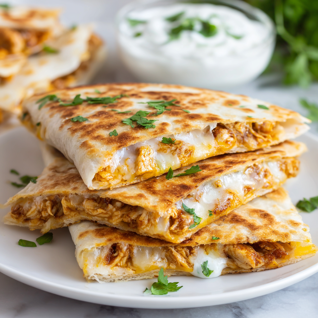 Cheesy Hot Honey Chicken Quesadillas Recipe - Recipe Image