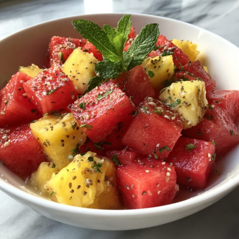 Watermelon Pineapple Salad with Mint, Feta, and Lime Dressing Recipe