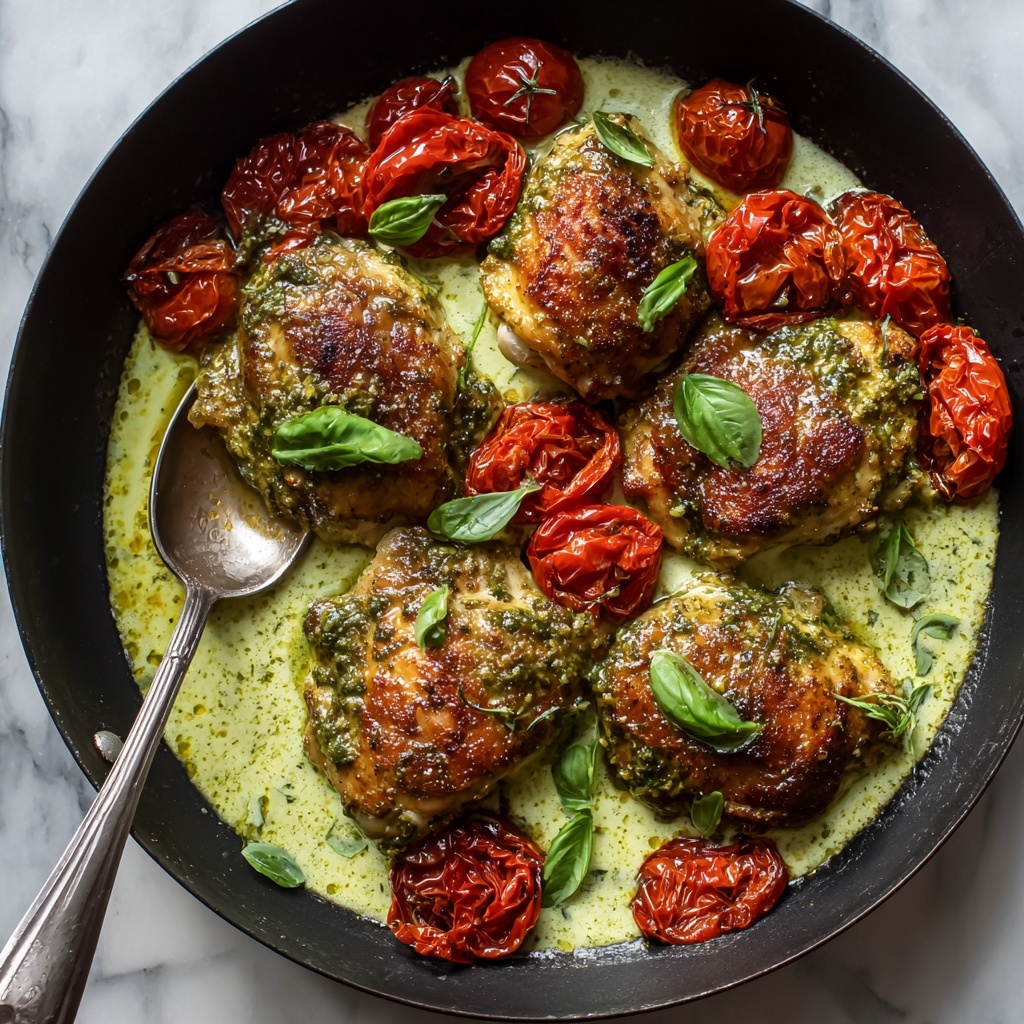Creamy Pesto Chicken with Roasted Tomatoes Recipe - Recipe Image