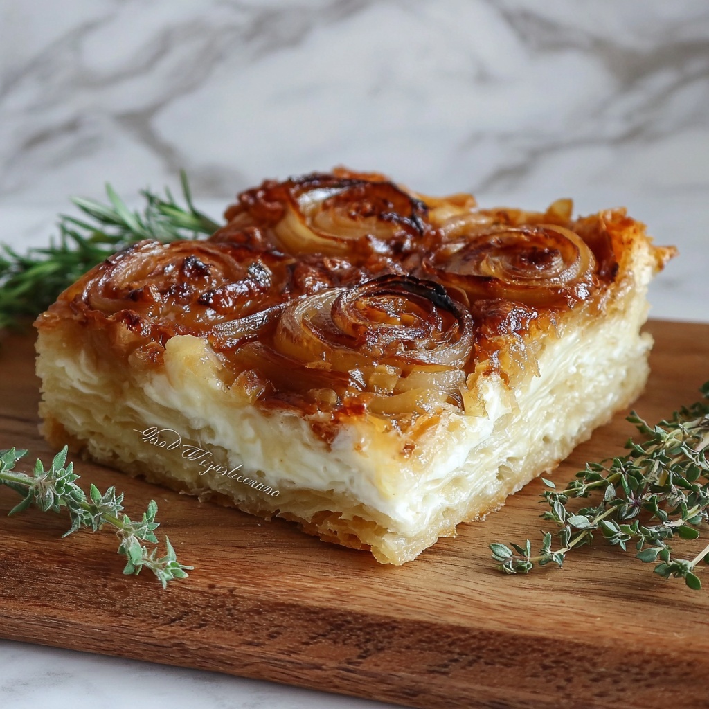 Golden Caramelized Onion Puff Pastry Tart Recipe - Recipe Image