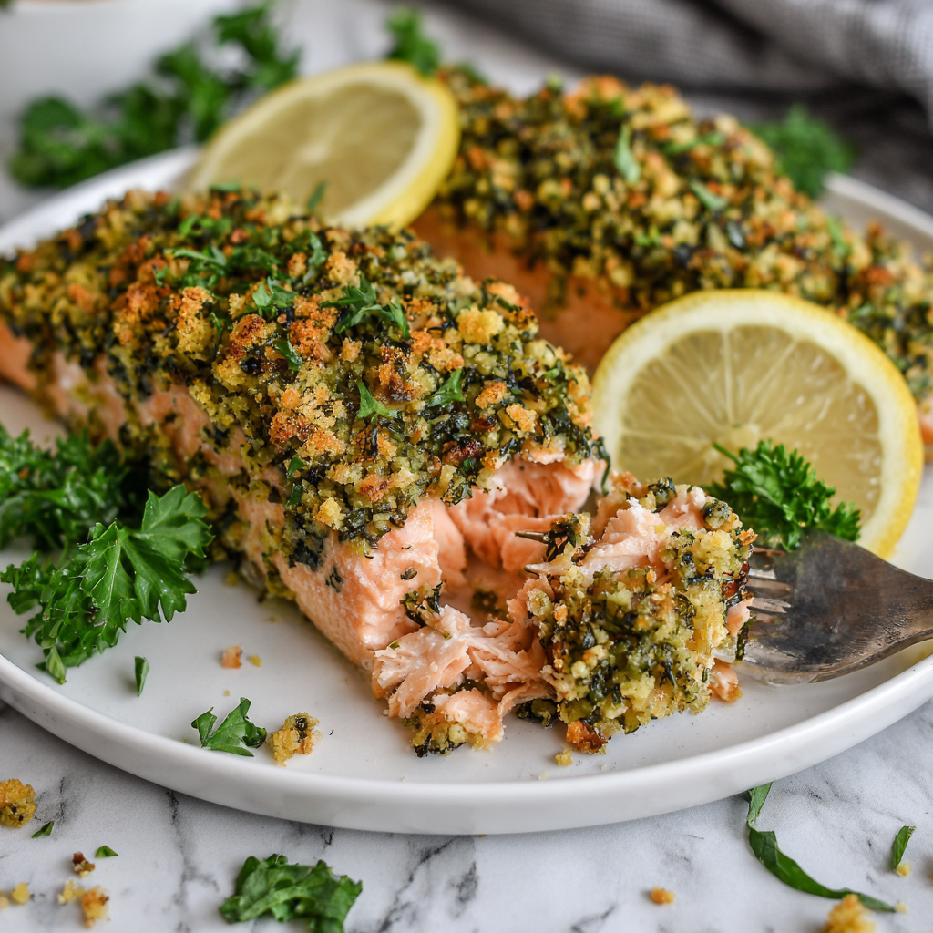 Panko-Crusted Baked Salmon with Lemon Wedges Recipe - Recipe Image