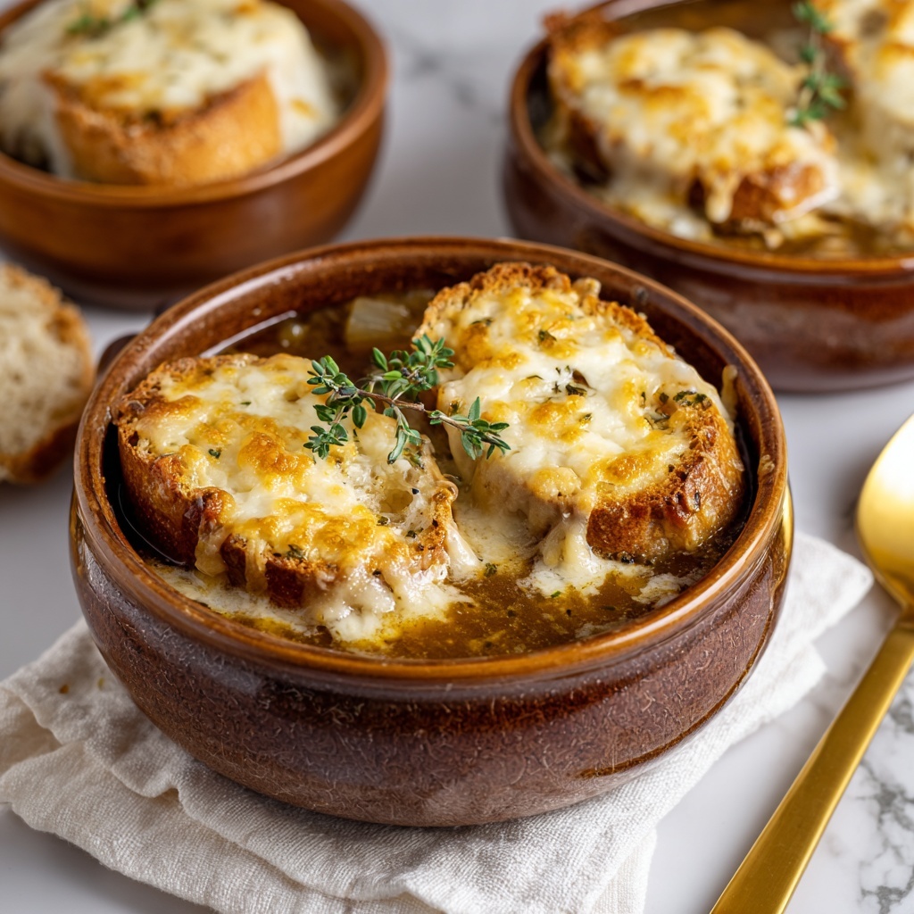 Vegan French Onion Soup with Caramelized Onions and Baguette Topping Recipe - Recipe Image