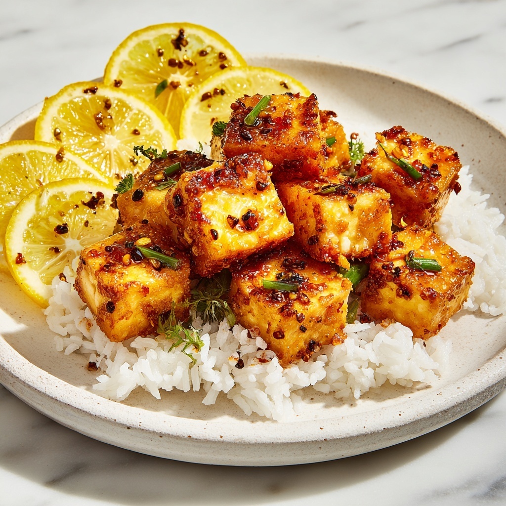Lemon Pepper Crispy Tofu with Zesty Lemon Sauce Recipe - Recipe Image