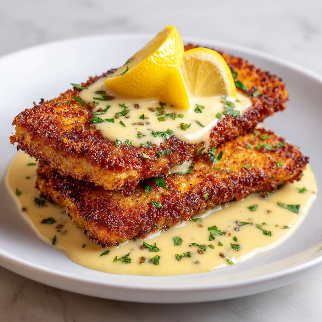 Lemon Pecorino Crusted Chicken with Creamy Lemon Sauce Recipe - Recipe Image