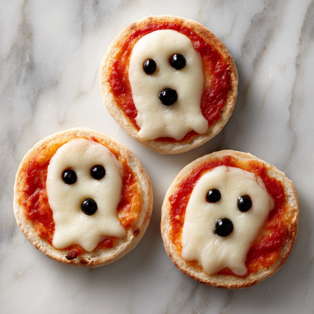 Spooky Mini Ghost Pizzas: Easy 3-Ingredient Fun for Halloween Recipe - Recipe Image