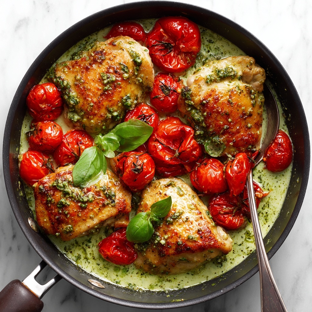 Creamy Pesto Chicken with Roasted Tomatoes Recipe - Recipe Image