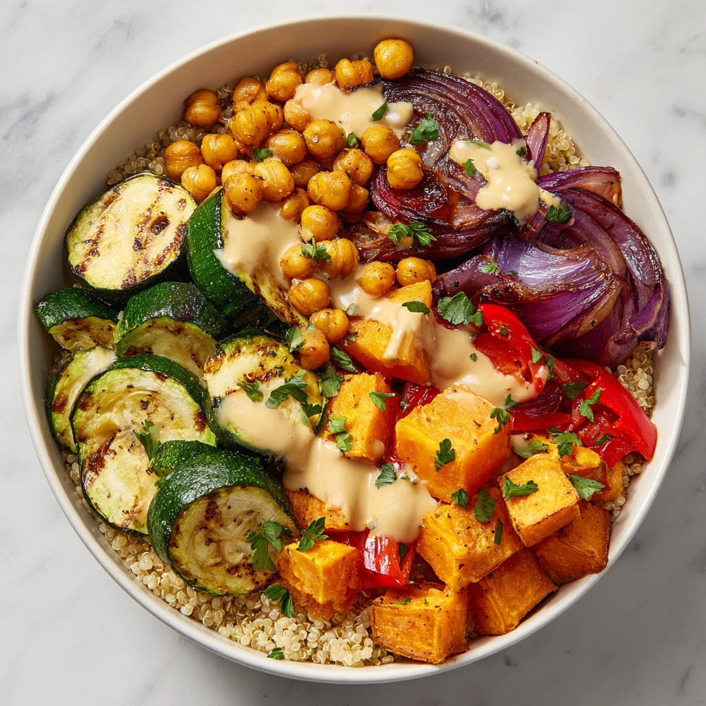 Glow Bowl with Roasted Veggies and Tahini Yogurt Sauce Recipe - Recipe Image