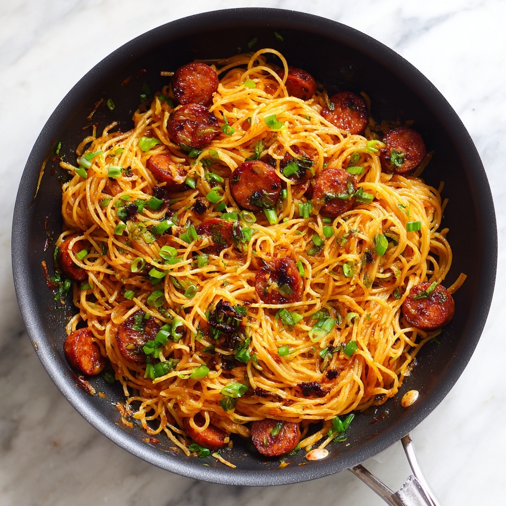 Sticky Honey Garlic Sausage Pasta Skillet Recipe - Recipe Image