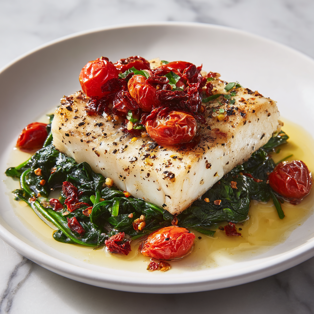 Grilled Cod with Spinach and Tomatoes: 5 Delicious Secrets Recipe - Recipe Image