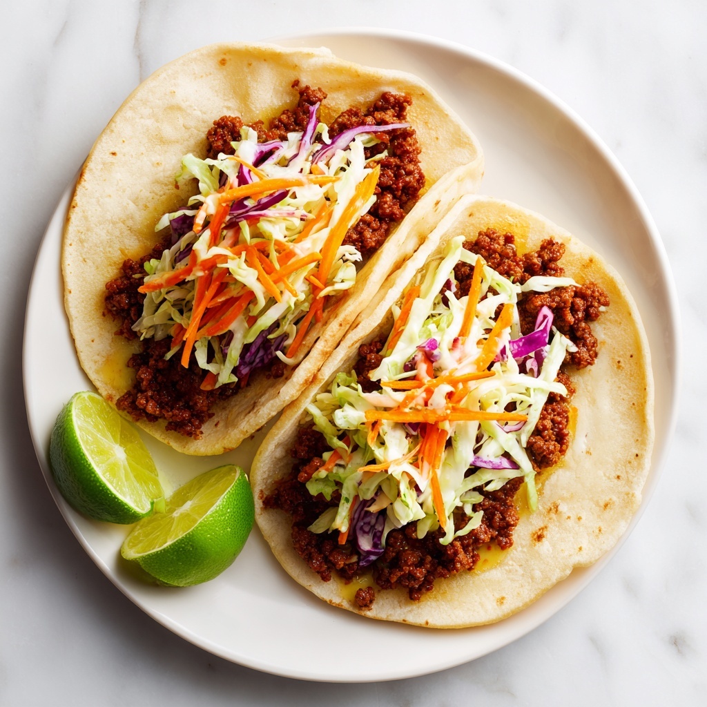 Beef Tacos with Peach Vinegar Slaw Recipe - Recipe Image