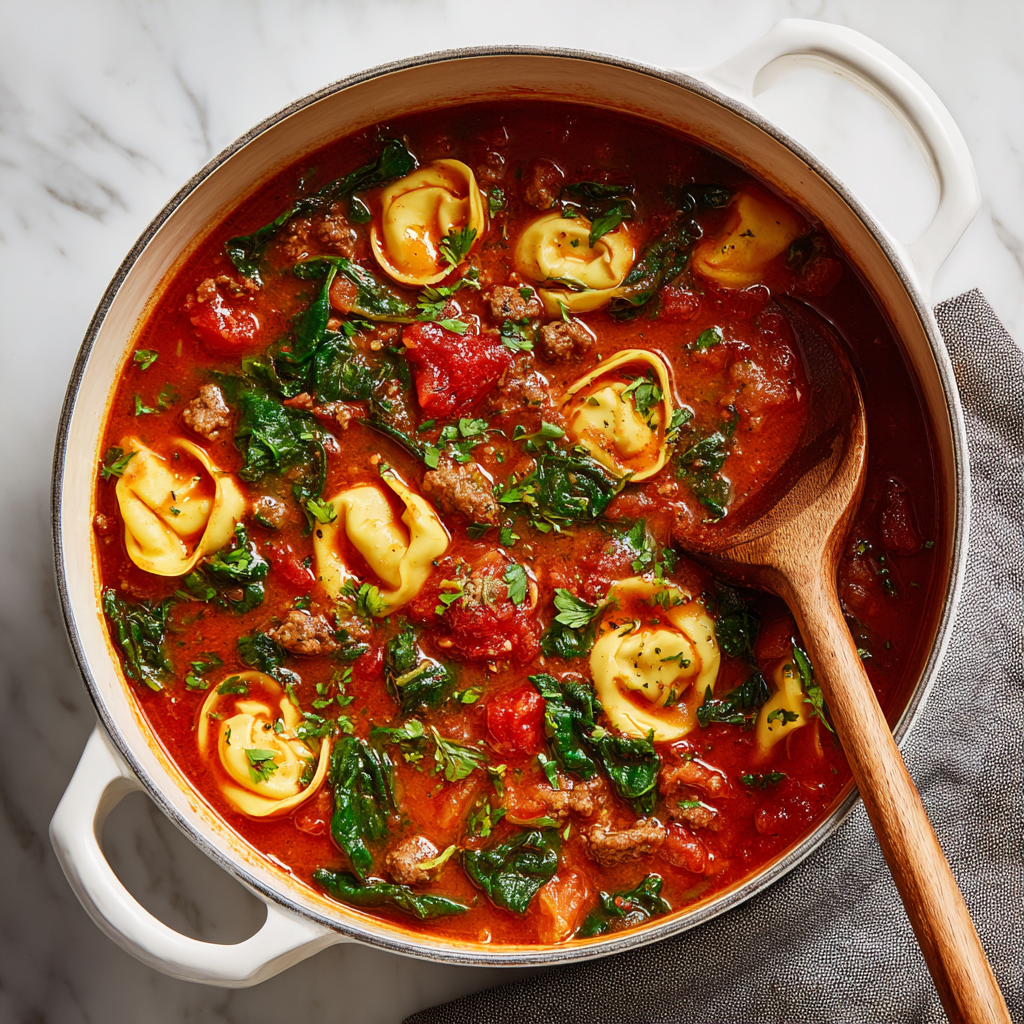 Tortellini Soup with Ground Beef and Vegetables Recipe - Recipe Image