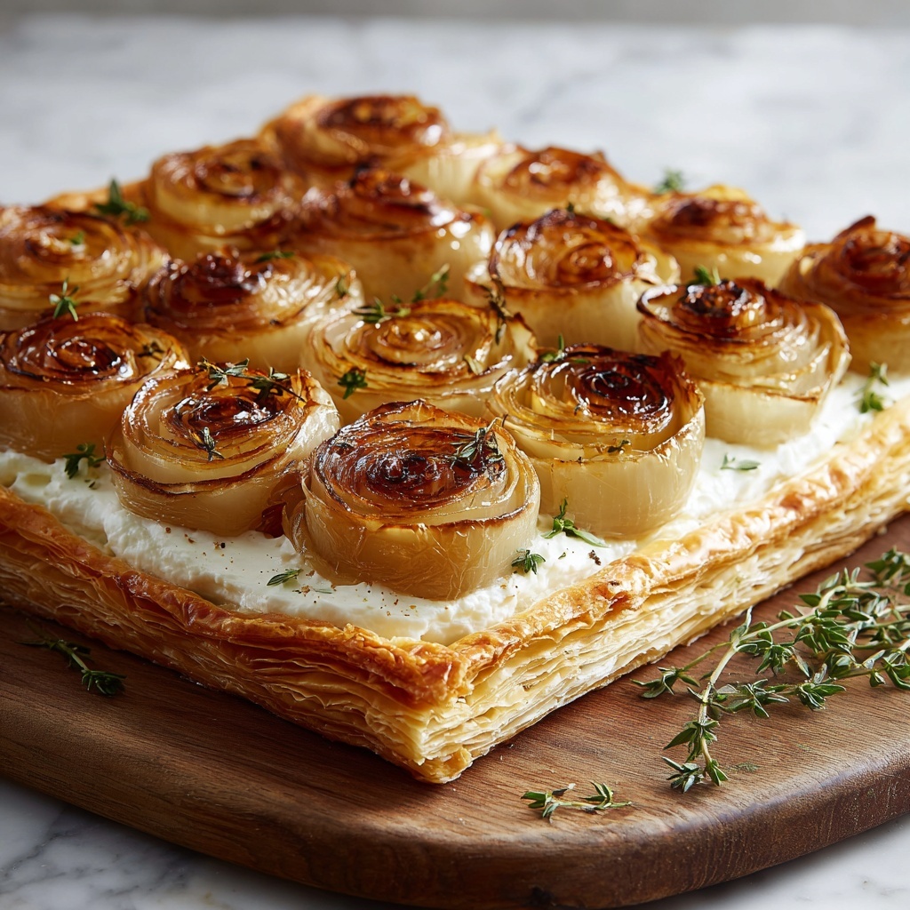 Golden Caramelized Onion Puff Pastry Tart Recipe - Recipe Image