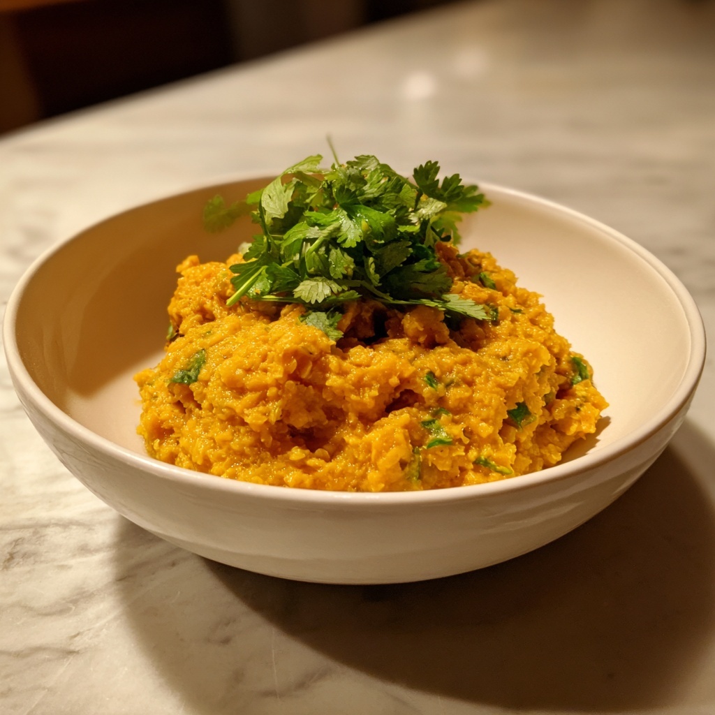 Creamy Red Lentil Dhal with Coconut Milk and Spices Recipe - Recipe Image