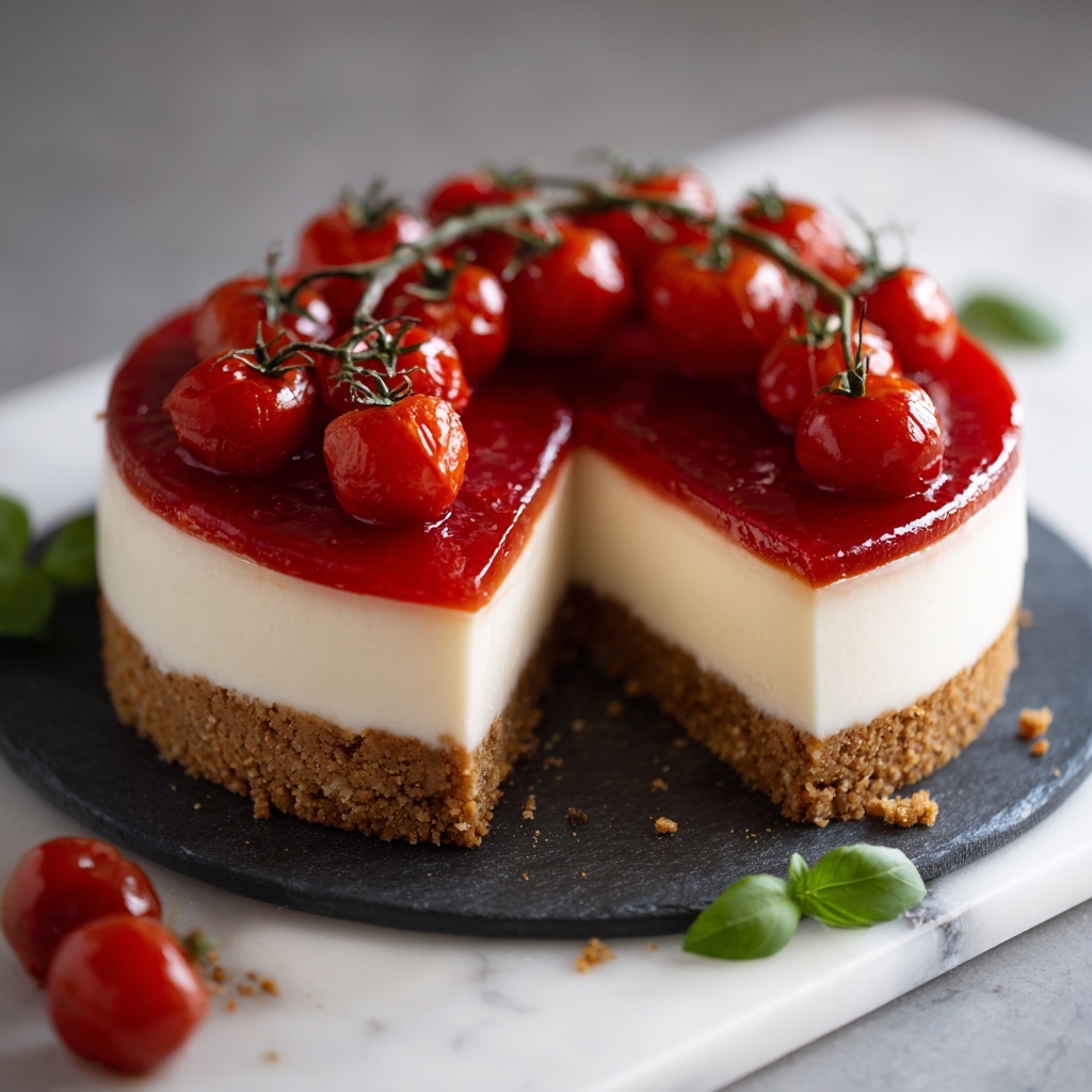 Cheesecake with Roasted Tomato Jam & Parmesan Crust Recipe - Recipe Image