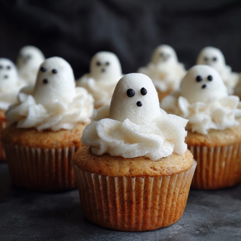 Ghostly Vanilla Cupcakes with Edible Glitter and Mini Chocolate Chip Eyes Recipe
