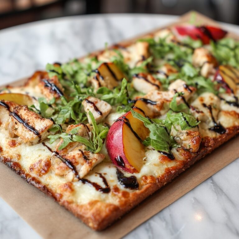 Savory Chicken Peach Ricotta Pizza with Arugula Bliss Recipe