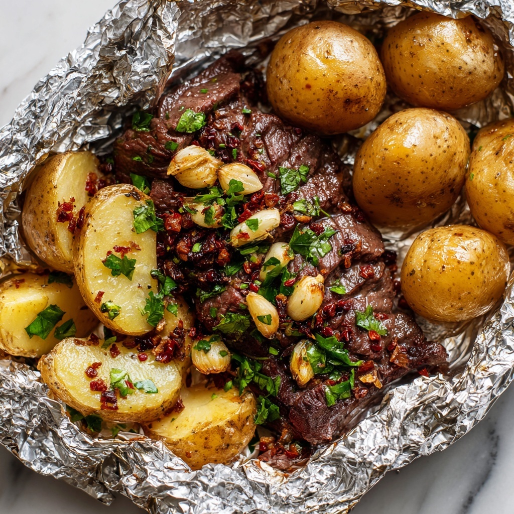 Garlic Butter Steak and Potato Foil Packets Recipe - Recipe Image