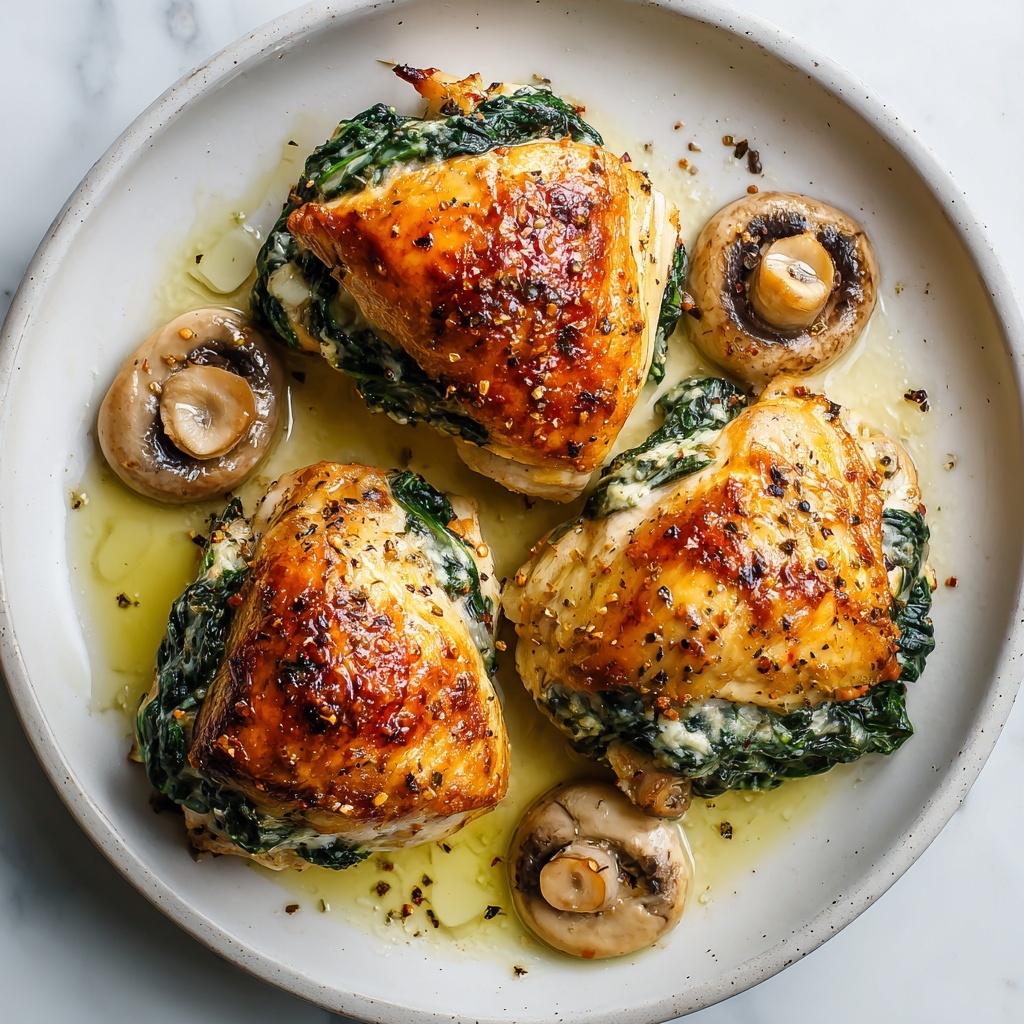 Creamy Spinach & Mushroom Chicken (Lightened) Recipe - Recipe Image