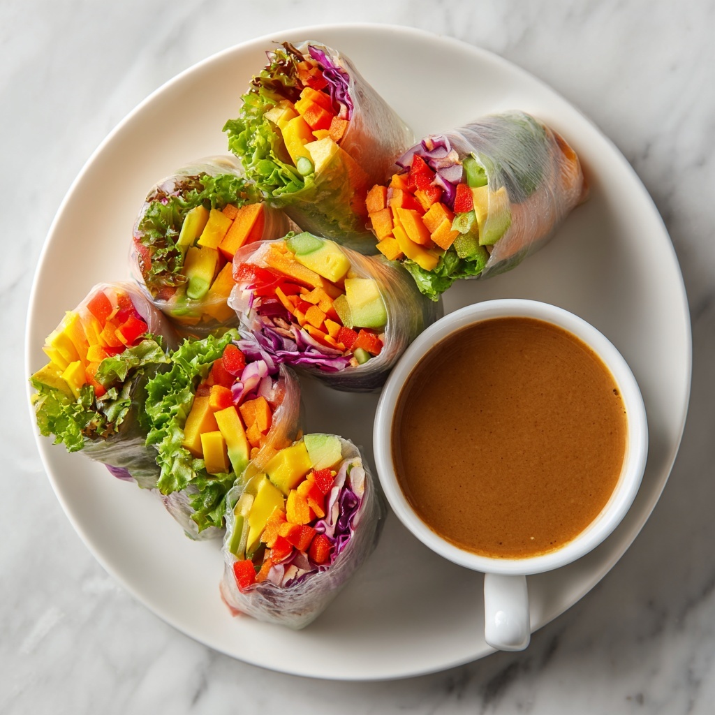 Vegan Summer Rolls with Fresh Vegetables and Peanut Dipping Sauce Recipe - Recipe Image