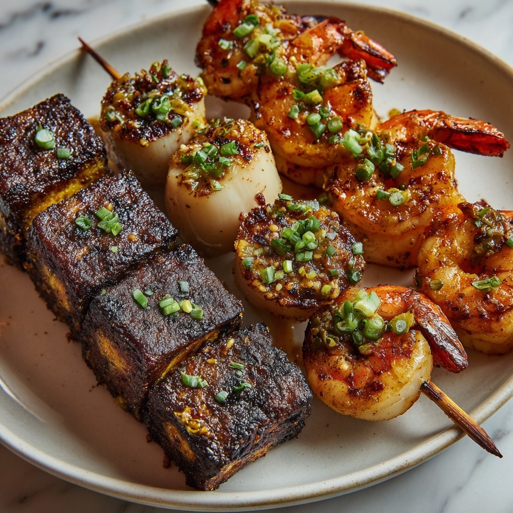 Grilled Steak and Shrimp Skewers with Garlic Butter Recipe - Recipe Image