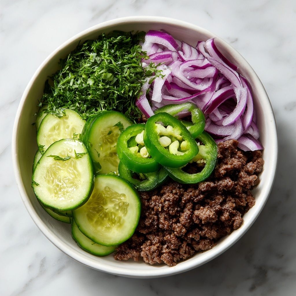 Spicy Korean Ground Beef with Refreshing Cucumber Salad Recipe - Recipe Image