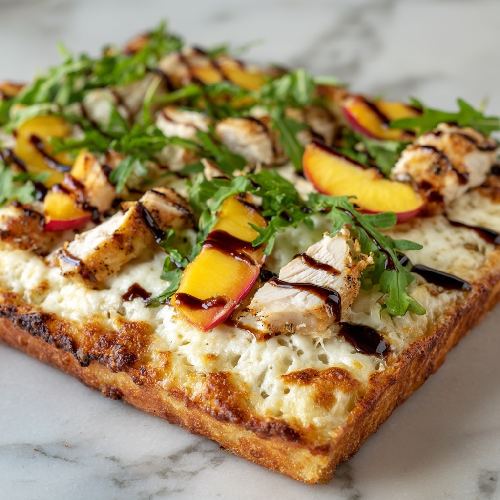 Savory Chicken Peach Ricotta Pizza with Arugula Bliss Recipe - Recipe Image