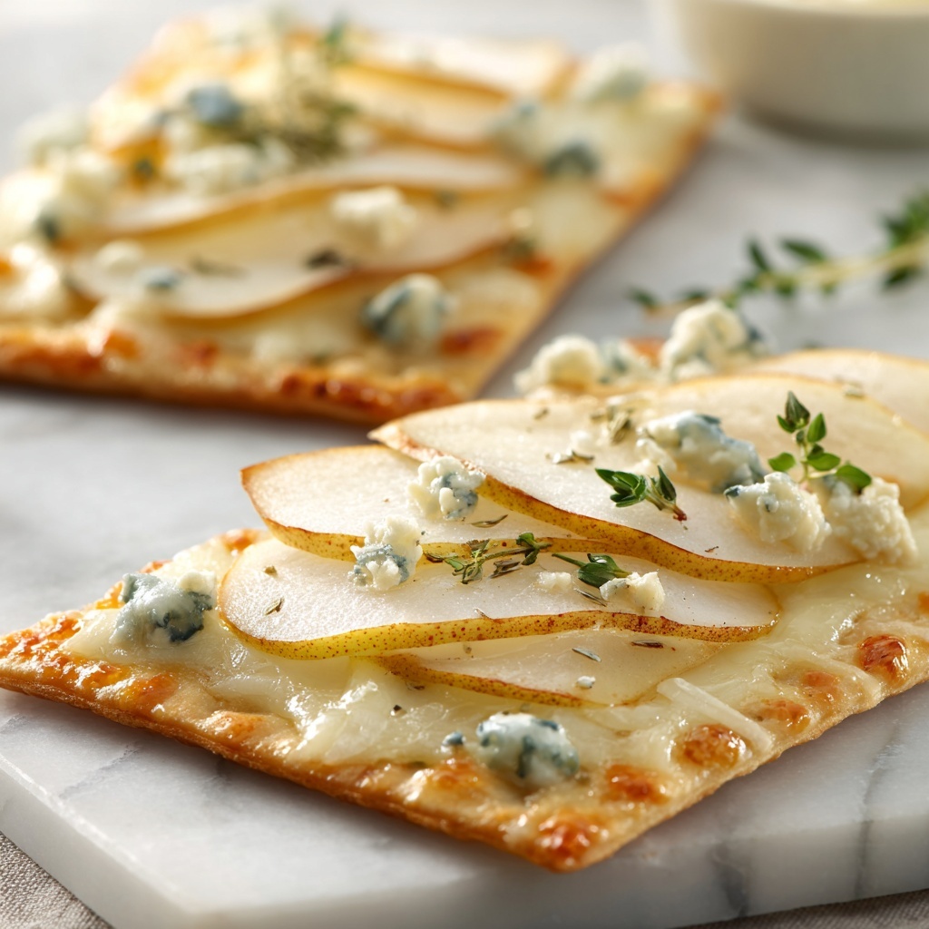 Pear and Gorgonzola Flatbread with Honey, Walnuts, and Arugula Recipe - Recipe Image