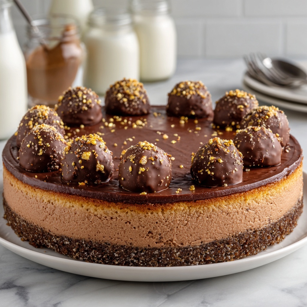 No-Bake Vegan Ferrero Rocher Cheesecake Recipe - Recipe Image