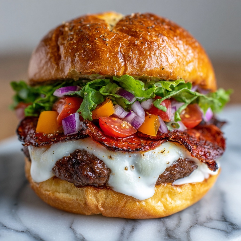 Pepperoni Burger Provolone Brioche: A Flavorful Delight Recipe - Recipe Image