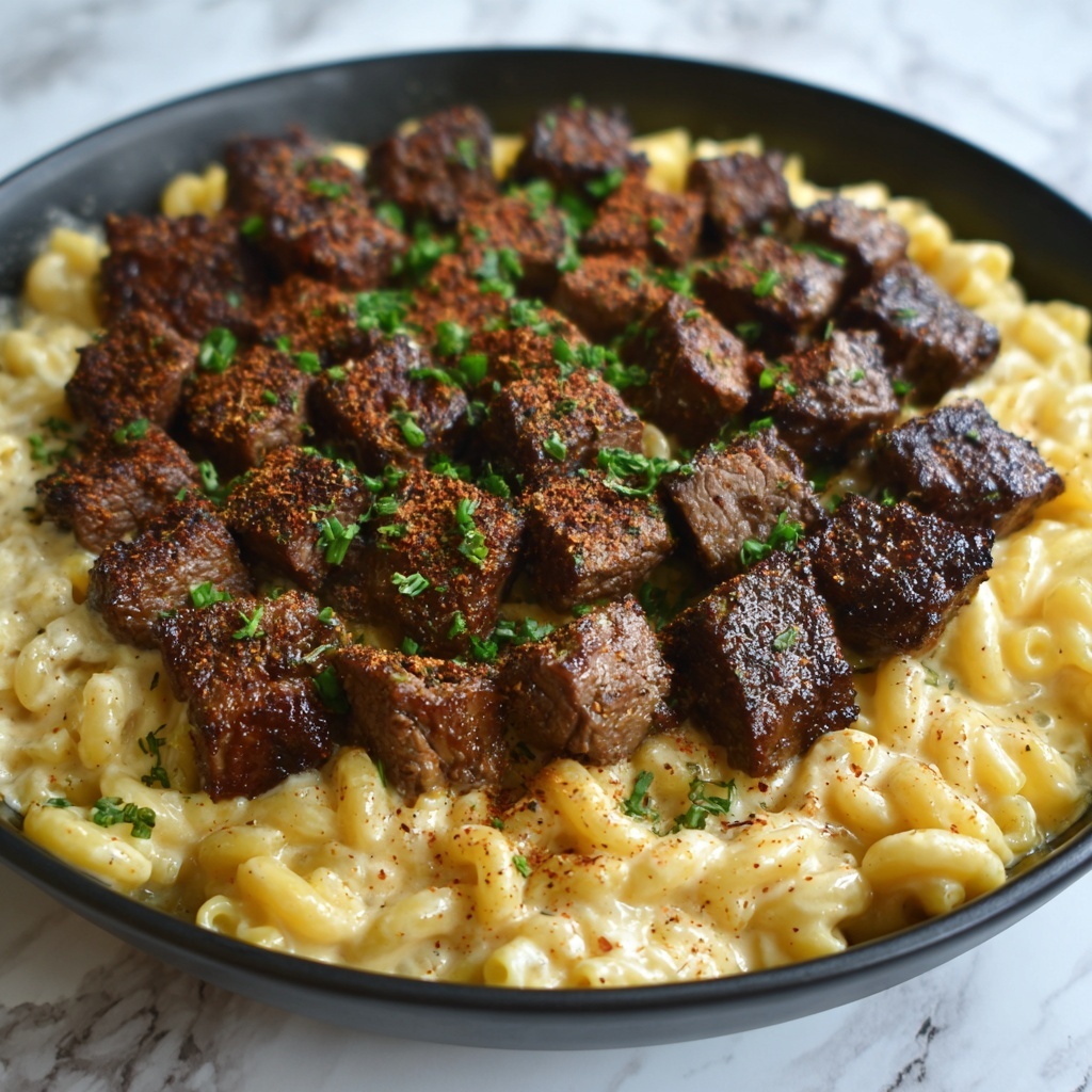 Garlic Butter Steak Mac and Cheese Recipe - Recipe Image