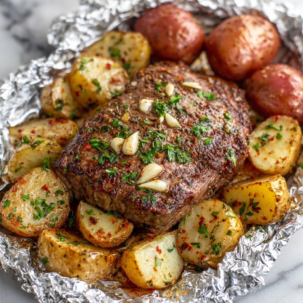Garlic Butter Steak and Potato Foil Packets Recipe - Recipe Image