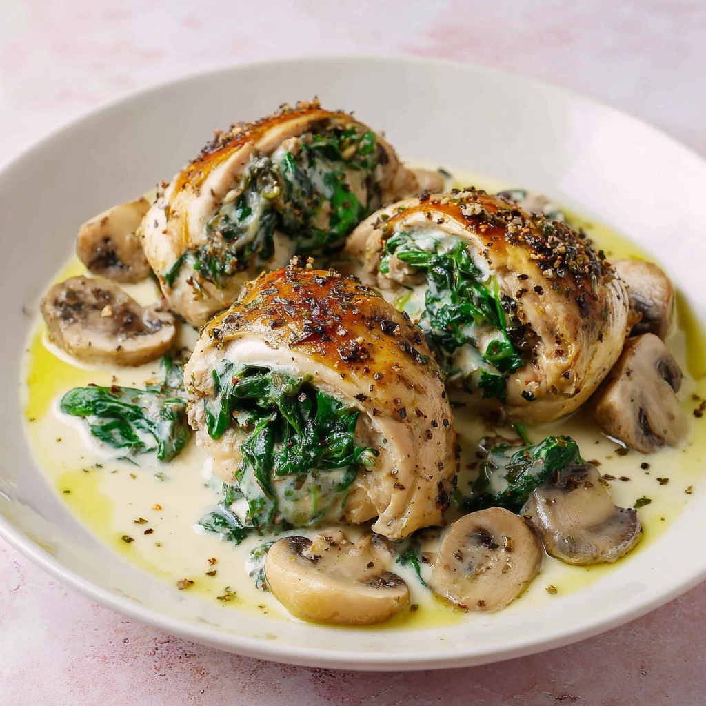 Creamy Spinach & Mushroom Chicken (Lightened) Recipe - Recipe Image