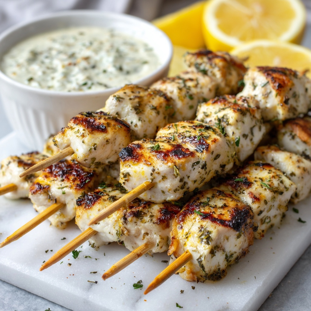 Greek Lemon Chicken Skewers with Tzatziki Sauce Recipe - Recipe Image