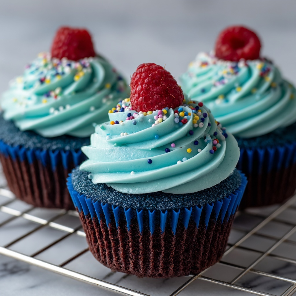 Blue Velvet Cupcakes with Vibrant Blue Buttercream Frosting Recipe - Recipe Image