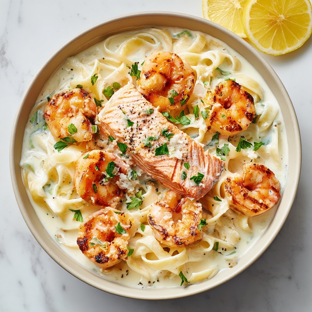 Salmon and Shrimp Alfredo Recipe - Recipe Image