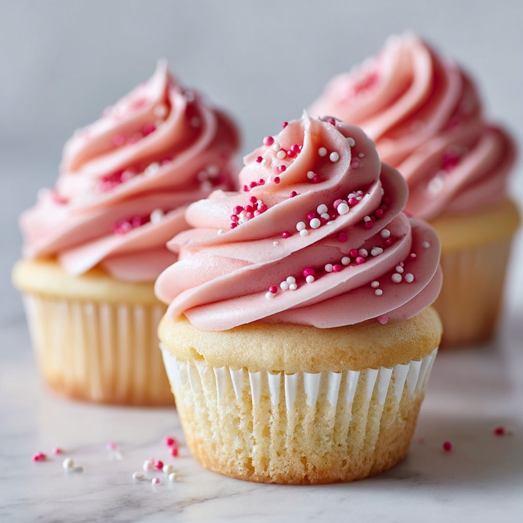 Pink Velvet Cupcakes with Vanilla Buttercream Frosting Recipe - Recipe Image