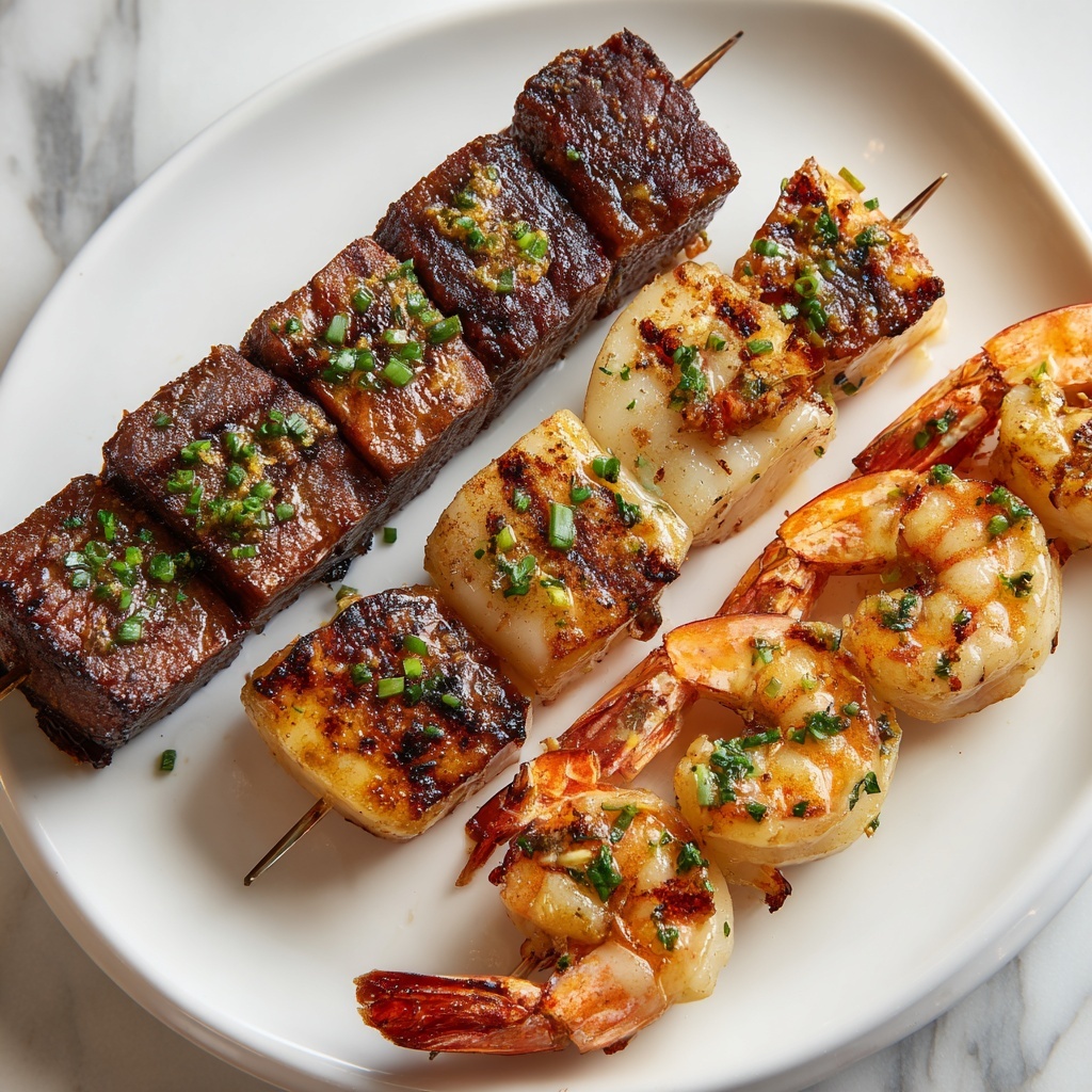 Grilled Steak and Shrimp Skewers with Garlic Butter Recipe - Recipe Image